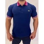 Gola Polo Lacoste Diferenciada Importada - Azul Marinho Gola Bordo