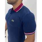 Gola Polo Lacoste Diferenciada Importada - Azul Marinho Gola Bordo