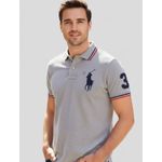 Polo Rauph Lauren Gola - Numeral no Braço - Cinza