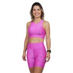 Top de Alta Sustentação Corrida Sprint Race Rosa com Bolso 