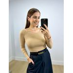 Cropped Canelado Manga Longa Nude