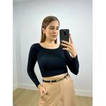 Cropped Canelado Manga Longa Preto