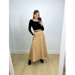 Cropped Canelado Manga Longa Preto