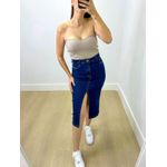 Saia Midi Jeans Com Fenda Frontal