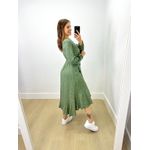 Vestido Midi Envelope Manga Longa Poá Verde