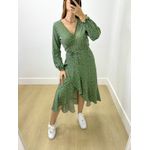 Vestido Midi Envelope Manga Longa Poá Verde