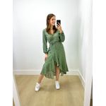 Vestido Midi Envelope Manga Longa Poá Verde