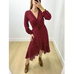 Vestido Midi Envelope Manga Longa Poá Cherry Red