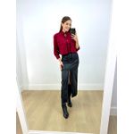 Saia Midi Couro Fake Romana Preto
