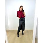 Saia Midi Couro Fake Romana Preto