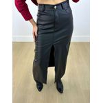 Saia Midi Couro Fake Romana Preto