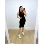 Vestido Midi Canelado Preto