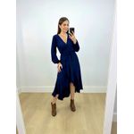 Vestido Midi Envelope Manga Longa Marinho