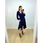 Vestido Midi Envelope Manga Longa Marinho