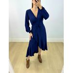 Vestido Midi Envelope Manga Longa Marinho