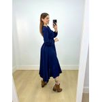 Vestido Midi Envelope Manga Longa Marinho