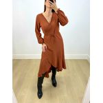 Vestido Midi Envelope Manga Longa Marrom