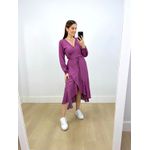 Vestido Midi Envelope Manga Longa Poá Roxo