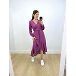 Vestido Midi Envelope Manga Longa Poá Roxo