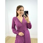 Vestido Midi Envelope Manga Longa Poá Roxo