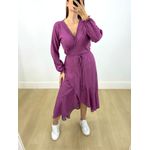 Vestido Midi Envelope Manga Longa Poá Roxo