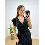 Vestido Midi Envelope Poá Preto