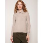 Blusa Canelada c/ Gola Polo Removível Biamar Bege