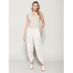 Colete em Fio Pluma c/ Tecimento em Tranças Biamar Bege 