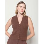 Colete em Fio Pluma c/ Tecimento em Tranças Biamar Marrom