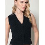 Colete em Fio Pluma c/ Tecimento em Tranças Biamar Preto