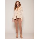 Casaco em Tricô c/ Pele Fake e Capuz Biamar Bege