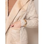 Casaco em Tricô c/ Pele Fake e Capuz Biamar Bege