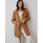 Casaco Alongado Fio Nuvem C Cinto Nori Caramelo