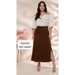 Saia Midi Com Fenda Marrom
