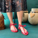 Rasteira Flat em Couro Legítimo - Vermelho