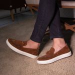 Sapato Loafer Guitte Bambulim Castor Couro Legítimo Camurça