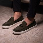 Sapato Loafer Guitte Bambulim Oliva Couro Legítimo Camurça