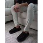 Sapato Loafer Guitte Slip On Preto Sola Preta Couro Legítimo Camurça
