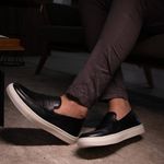 Sapato Loafer Guitte Gravata Preto Couro Legítimo