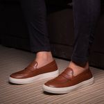 Sapato Loafer Guitte Gravata Whisky Couro Legítimo