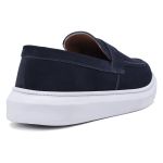 Tenis Slip Casual Idealle Azul Marinho Couro Camurça