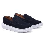 Tenis Slip Casual Idealle Azul Marinho Couro Camurça