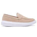 Tenis Slip Casual Idealle Bege Couro Camurça