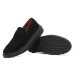 Tenis Slip Casual Idealle Preto Sola Preta Couro Camurça