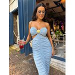 Vestido Midi em Tule Azul Lanya