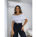 Blusa Ombro a Ombro Curta Listrada Off Bourn