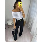Blusa Ombro a Ombro Curta Listrada Off Bourn