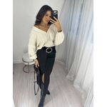 Saia Midi em Linho Preto Ema