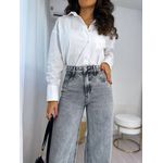 Calça Wide Leg Jeans Cinza Estonada Kendal