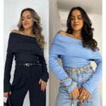Compre o kit Blusa Ombro a Ombro Preta + Azul Bourn 